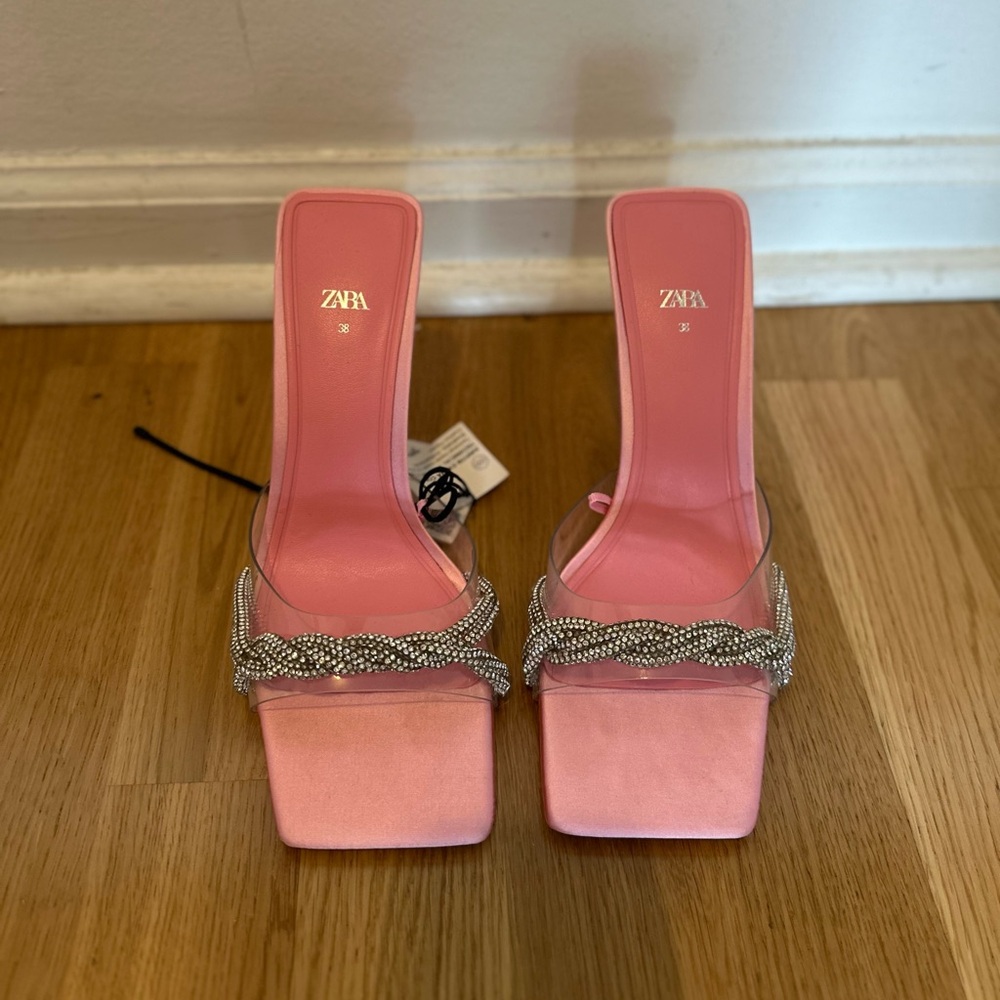 Zara Pink and rhinestone embellished sandals